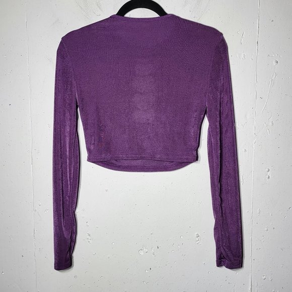 Shein Womens Purple Long Sleeve Cut Out Flower Rhinestone Crop Top Size Small - Picture 2 of 9